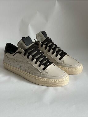 P448 Men's Casual Leather Sneakers in Off-White and Black